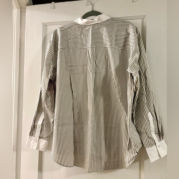 Spanx Poplin Oversized Button Down in Matcha Stripe - Picture 8 of 8